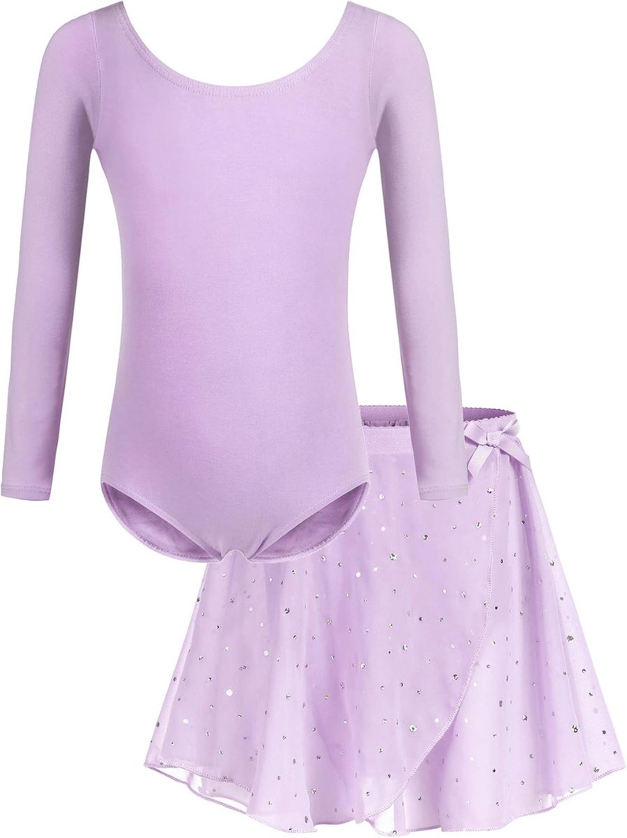 Balletkleding voor meisjes, balletjurk, kinderen, balletshirt, korte mouwen, dansbody, dansjurk van katoen met chiffon rok, tutu 2-10 jaar