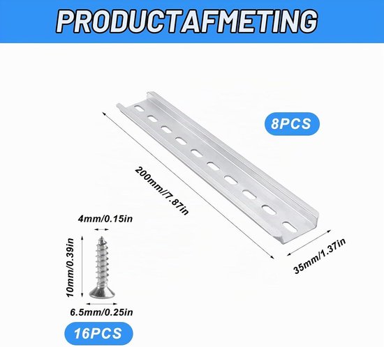 Aluminium DIN Rail van 200 mm voor Elektrische Verdelers en Controlekasten - Stevige Ondersteuningsrail 35 mm Breed — afbeelding 5