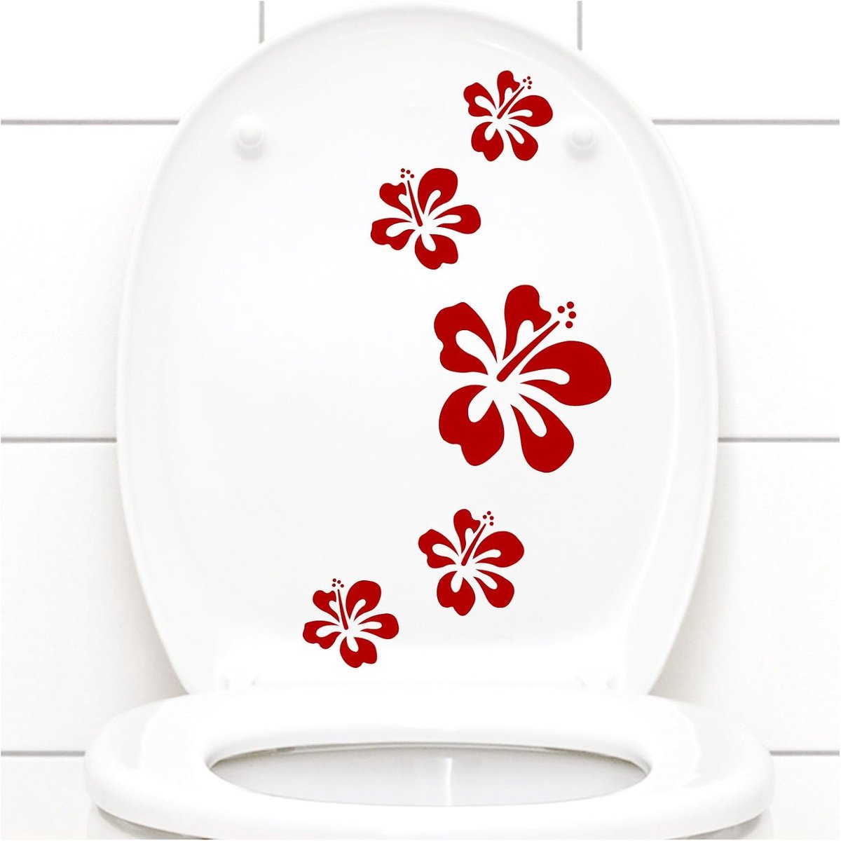 WC-deksel sticker hibiscusbloemen I rood 5-delige creatieve set I badkamer bloemen bloemen hibiscus sticker muursticker muursticker W916