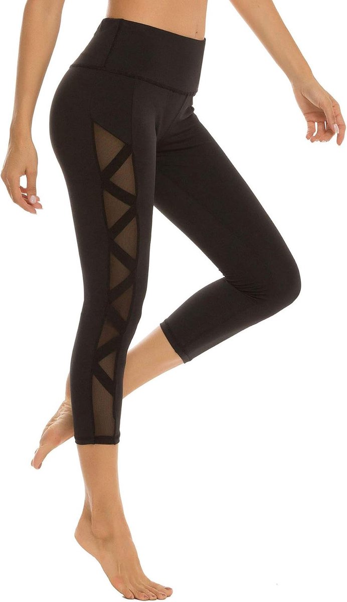 Romansong Dameslegging van mesh met zak, niet-doorzichtige capri, hoge taille, buikcontrole, 4-weg stretch