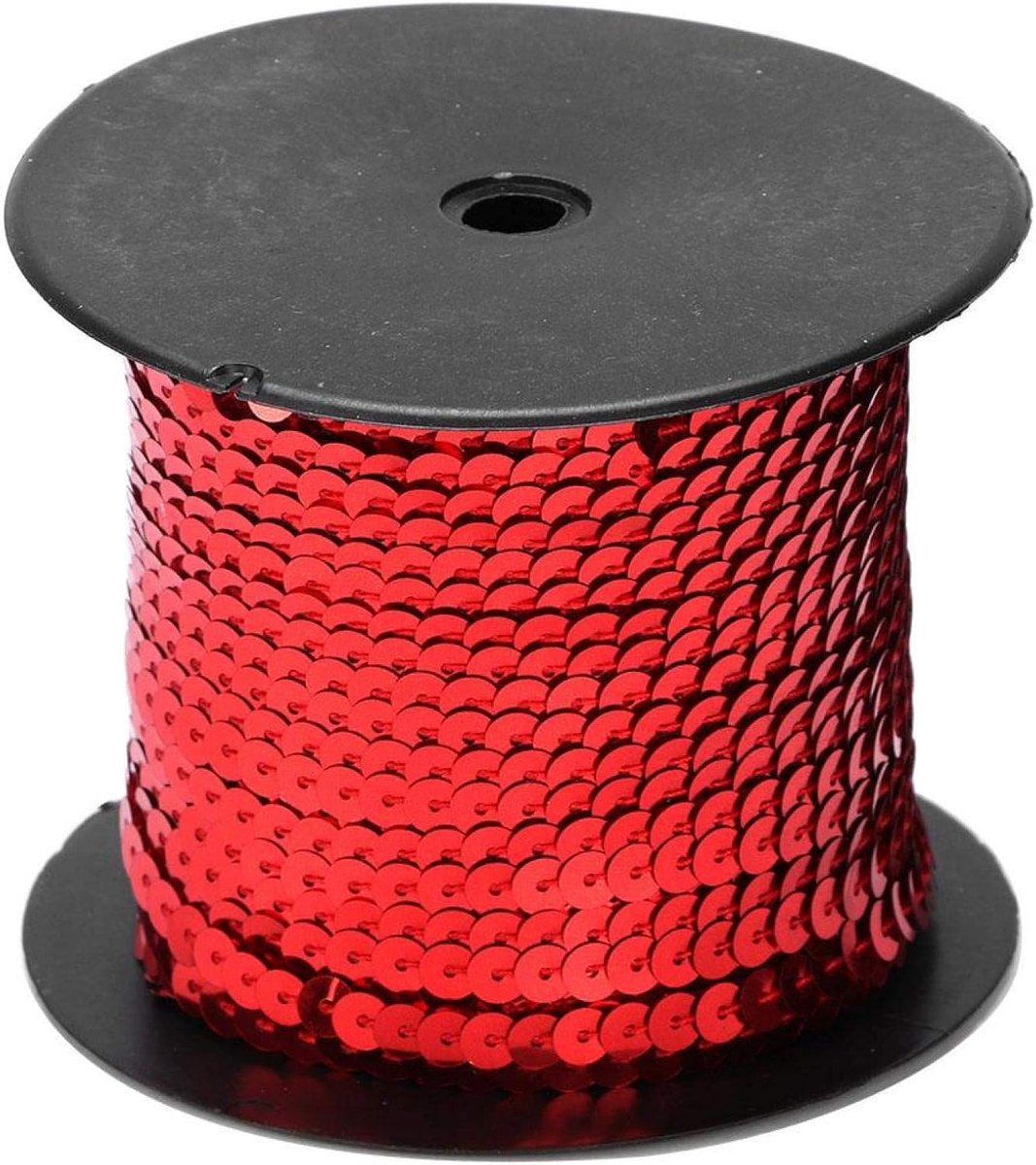 Pailletten Trim String, 6mm, 100 Meter, Rood, voor Sieraden Maken, Kostuums, Naaien en Lint Maken