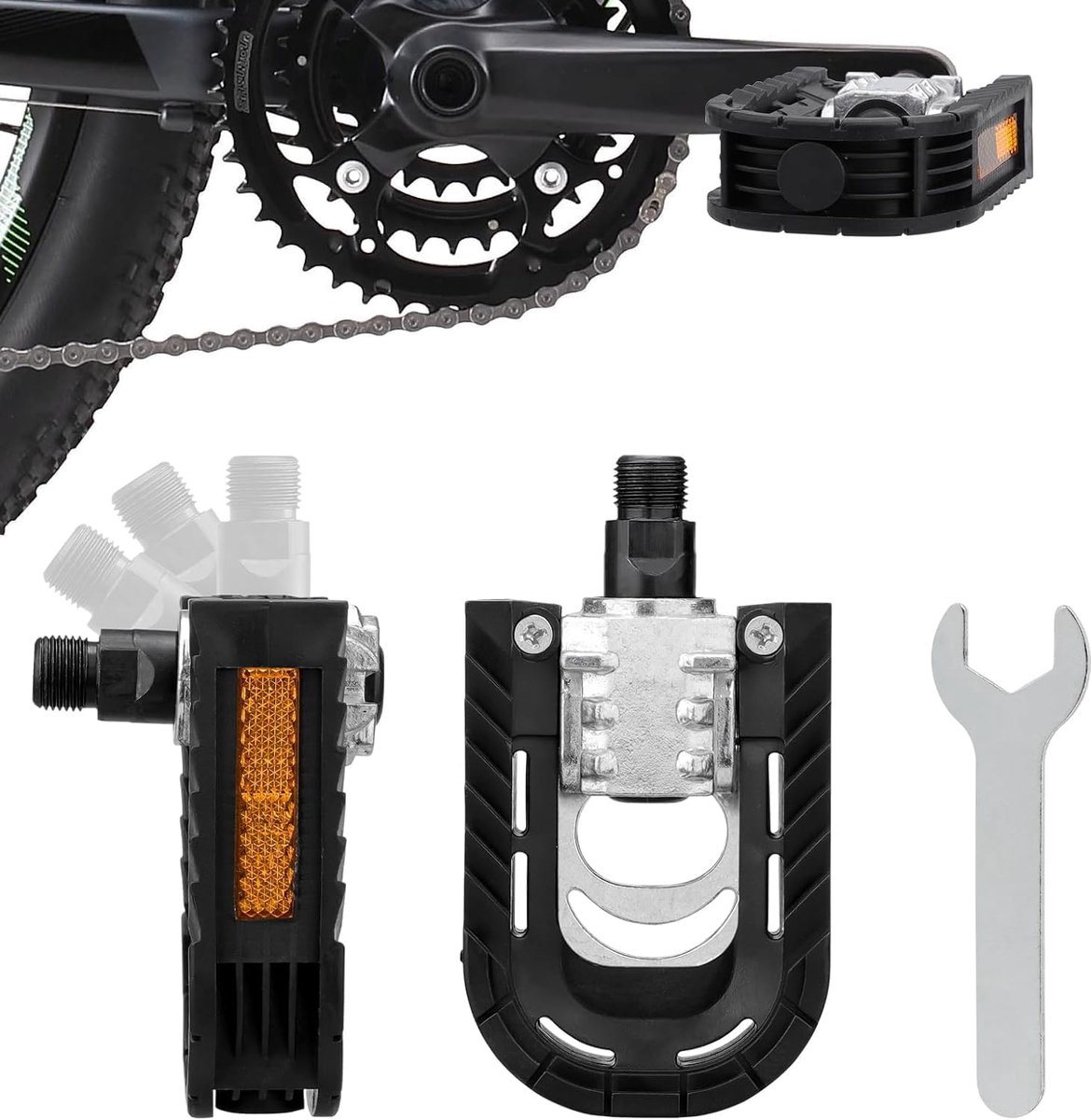 SnelShoppen - Vouwpedalen voor Fiets, 1 Paar Aluminium MTB Pedalen met Reflectoren 14 mm - Ideaal voor Pedelec, Vouwfiets, en Wegfiets