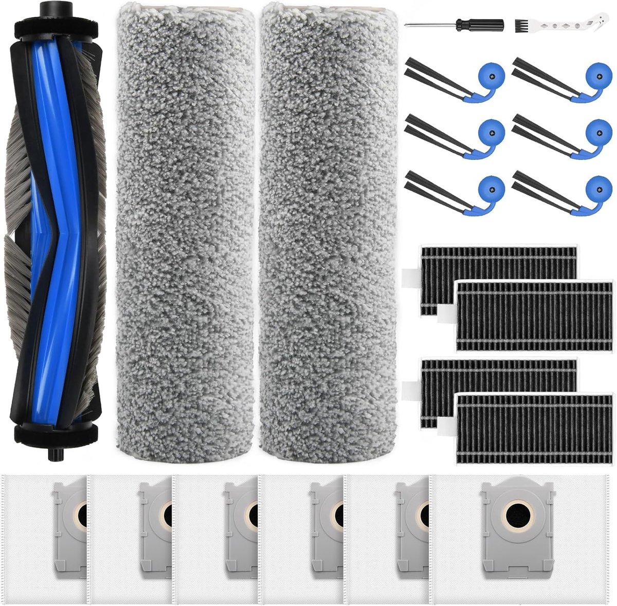 SnelShoppen - 21 Stuks Accessoires voor Robotstofzuiger - Vervangonderdelen Set Met Hoofdborstel, Stofzakken, Moprollen, Filters, Zijborstels en Reini
