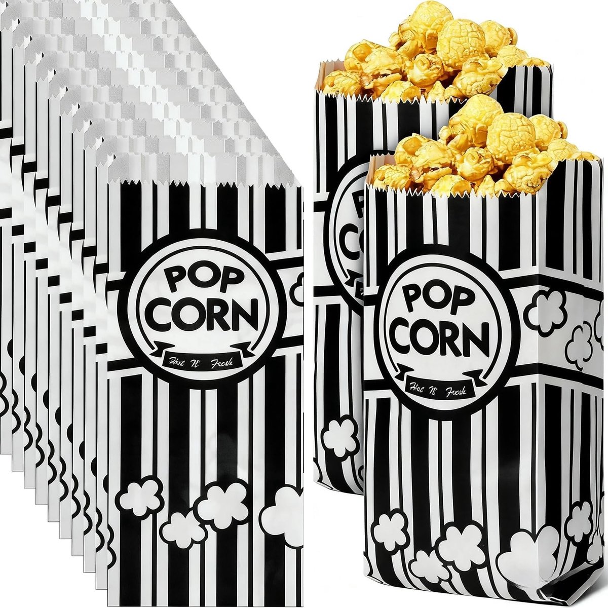 Verpakkingen van 120 Wegwerp Popcornzakken - Ideaal voor Filmavonden, Feestjes en Snackbars - Duurzaam, Voedselveilig en Lekvrij