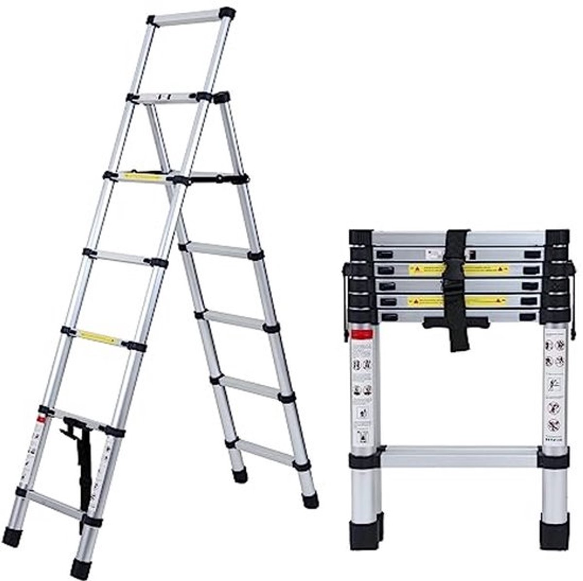 Inklapbare telescopische ladder - 1,7 m + 2,0 m - Multifunctionele aluminium vouwladder - Met A-frame - 5 + 6 treden