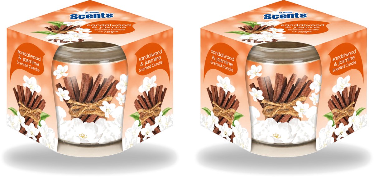 At Home 2 x At Home - Scents - Geurkaars - Sandalwood & Jasmin - 70 g - Voordeelverpakking - 2 stuks Bruin