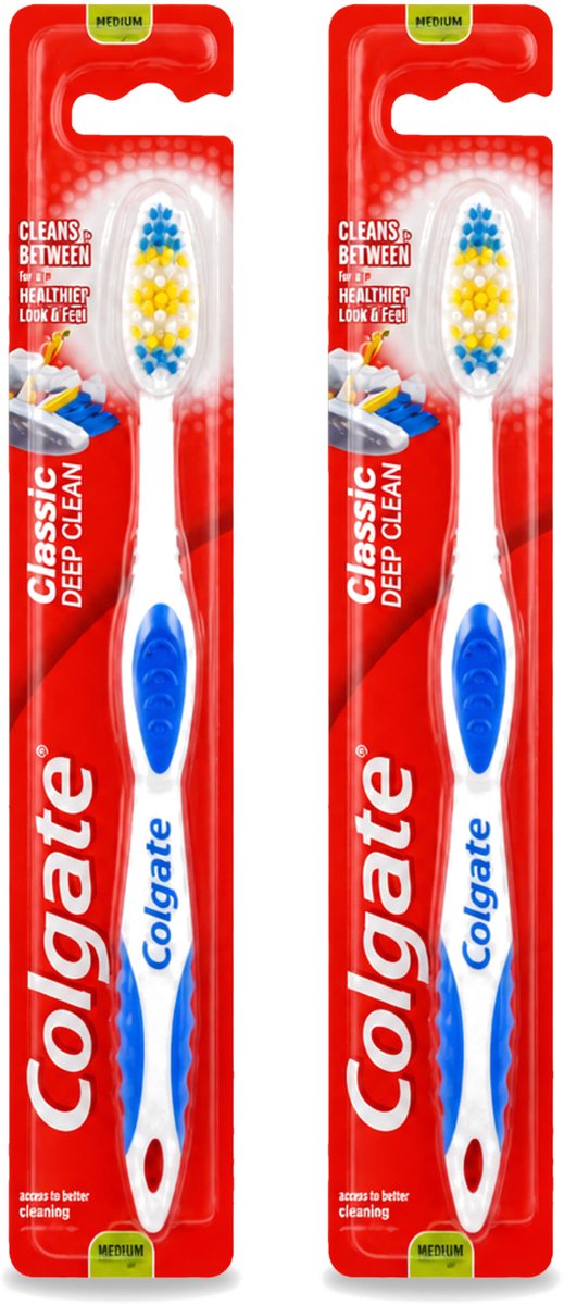 2 x Colgate - Tandenborstel - Classic Deep Clean Medium - 1 Tandenborstel - Voordeelverpakking - 2 stuks