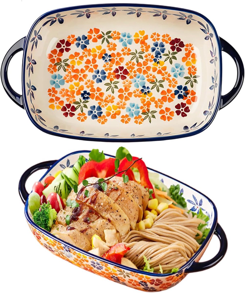 Bakvorm voor lasagne 23,5 x 13 cm - Vintage stijl - Porselein - Ideaal voor ovenschotels - ShopVlot
