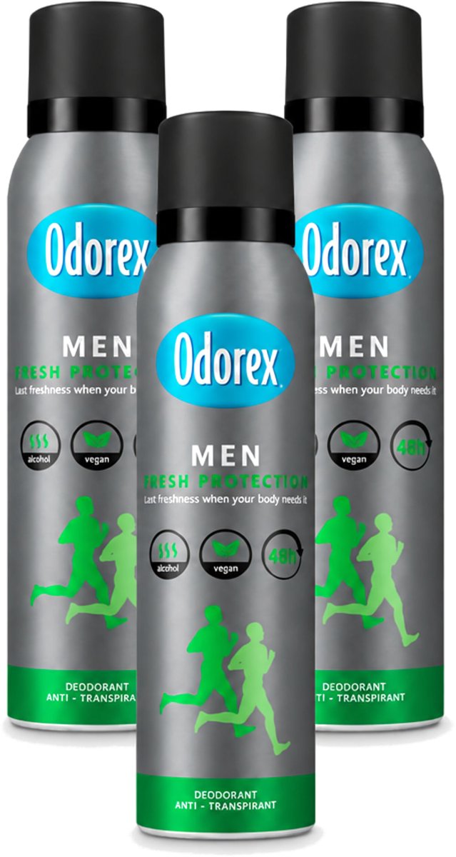 3 x Odorex Men - Deodorant Spray - Fresh Protection - Sportief & Fris - 150 ml - Voordeelverpakking - 3 stuks