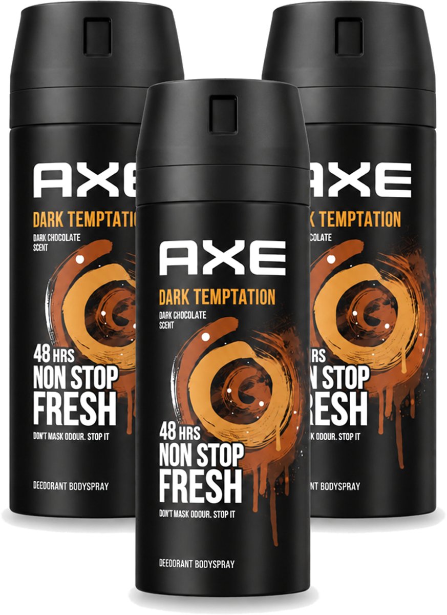 3 x Axe - Deodorant Bodyspray - 48hrs Non Stop Fresh - Dark Temptation - Dark Chocolate - 150 ml - Voordeelverpakking - 3 stuks