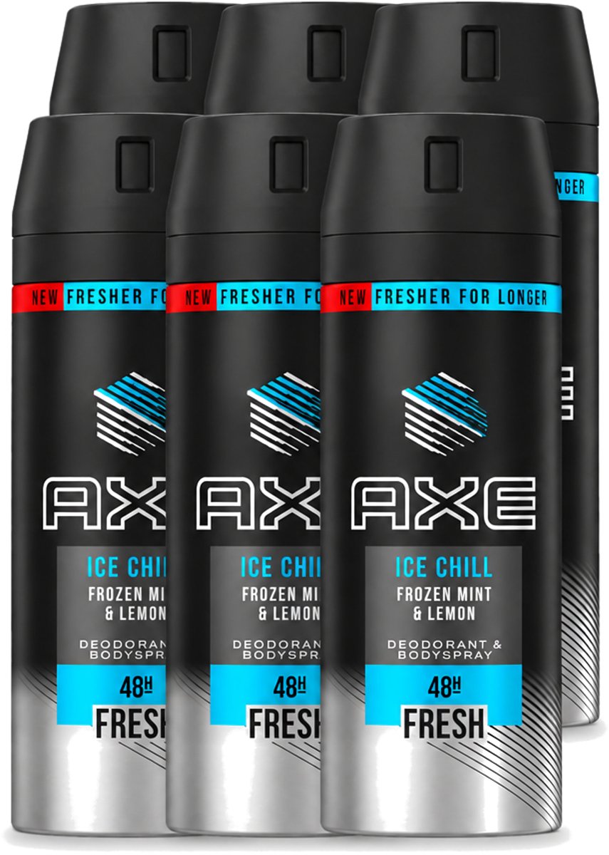 6 x Axe - Deodorant Bodyspray - 48hrs Fresh - Ice Chill - Frozen Mint & Lemon - 150 ml - Voordeelverpakking - 6 stuks