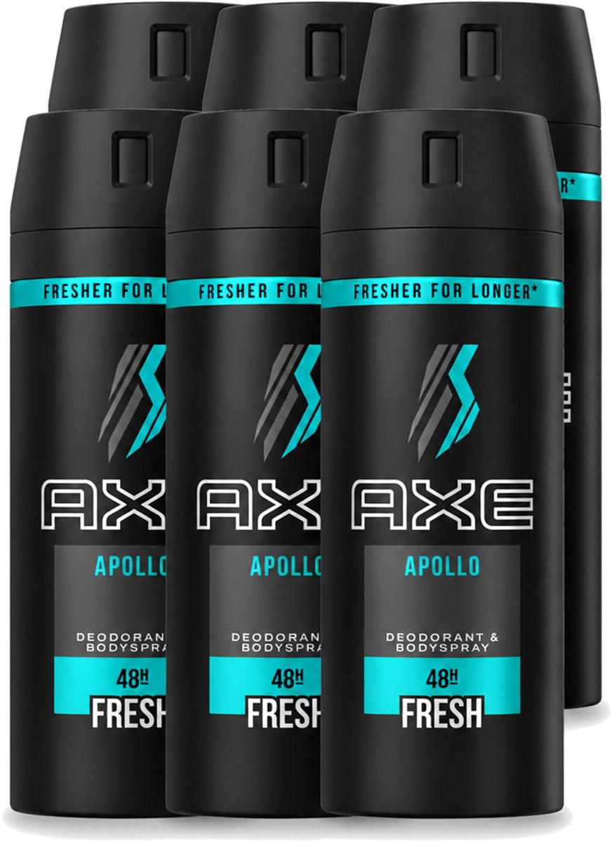 6 x Axe - Deodorant Bodyspray - 48hrs Non Stop Fresh - Apollo - 150 ml - Voordeelverpakking - 6 stuks