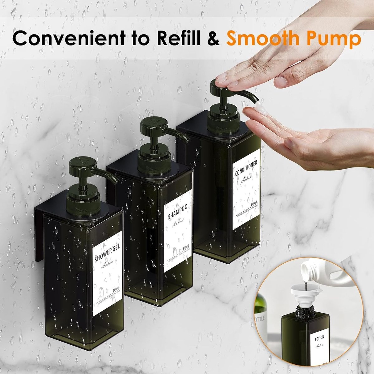 Praktische Zeepdispenser voor Badkamer en Keuken, 4 Stuks, Muurbevestiging, 500 ml, Geschikt voor Gel en Shampoo, Inclusief 16 Waterdichte Labels, Groene Kleur