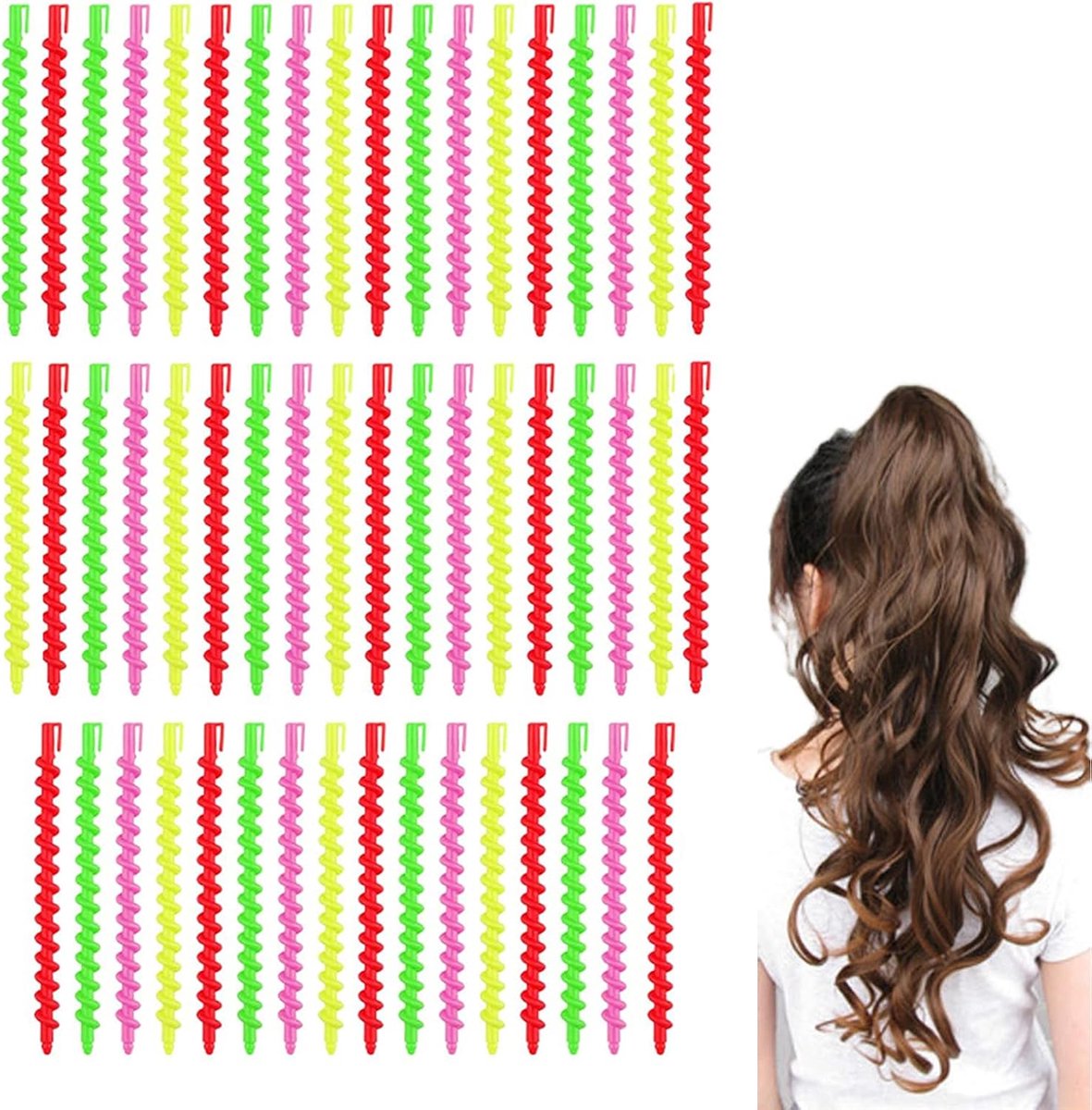 SnelShoppen - Haar Krulset 52 Stuks Permanente Krullers Zonder Hitte Magic Spiral Krullers Plastic DIY Golvende Styling Kit 4 Kleuren voor Alle Haarty