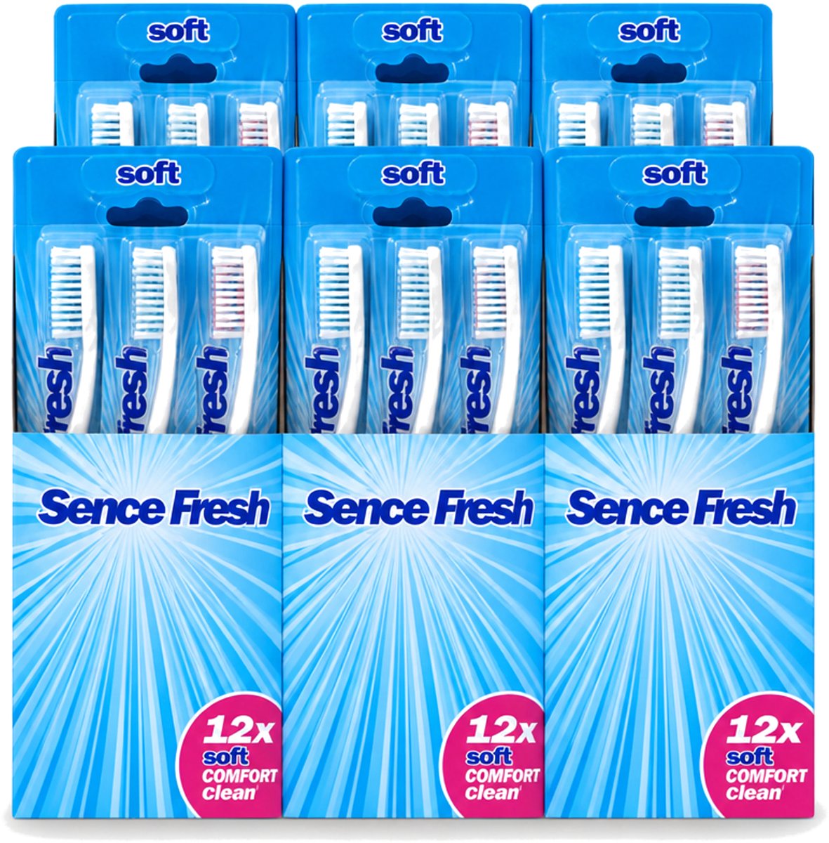 6 x Sence - Tandenborstels - Fresh Soft Comfort Clean - 12 Tandenborstels - Voordeelverpakking - 6 stuks