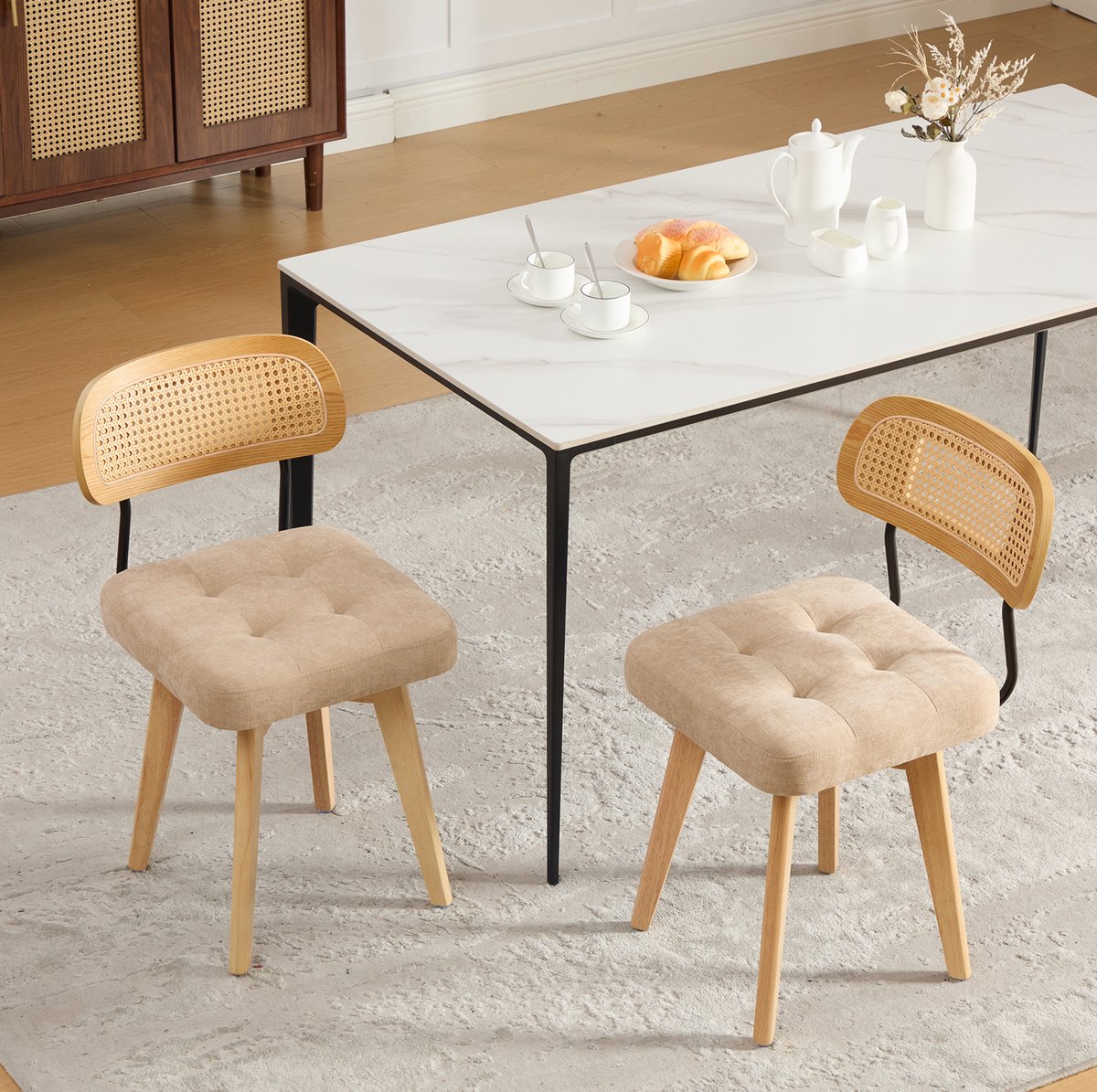 MIVRAY Eetkamerstoel Set Van 2 - 360° Draaibaar - Chenille - Khaki