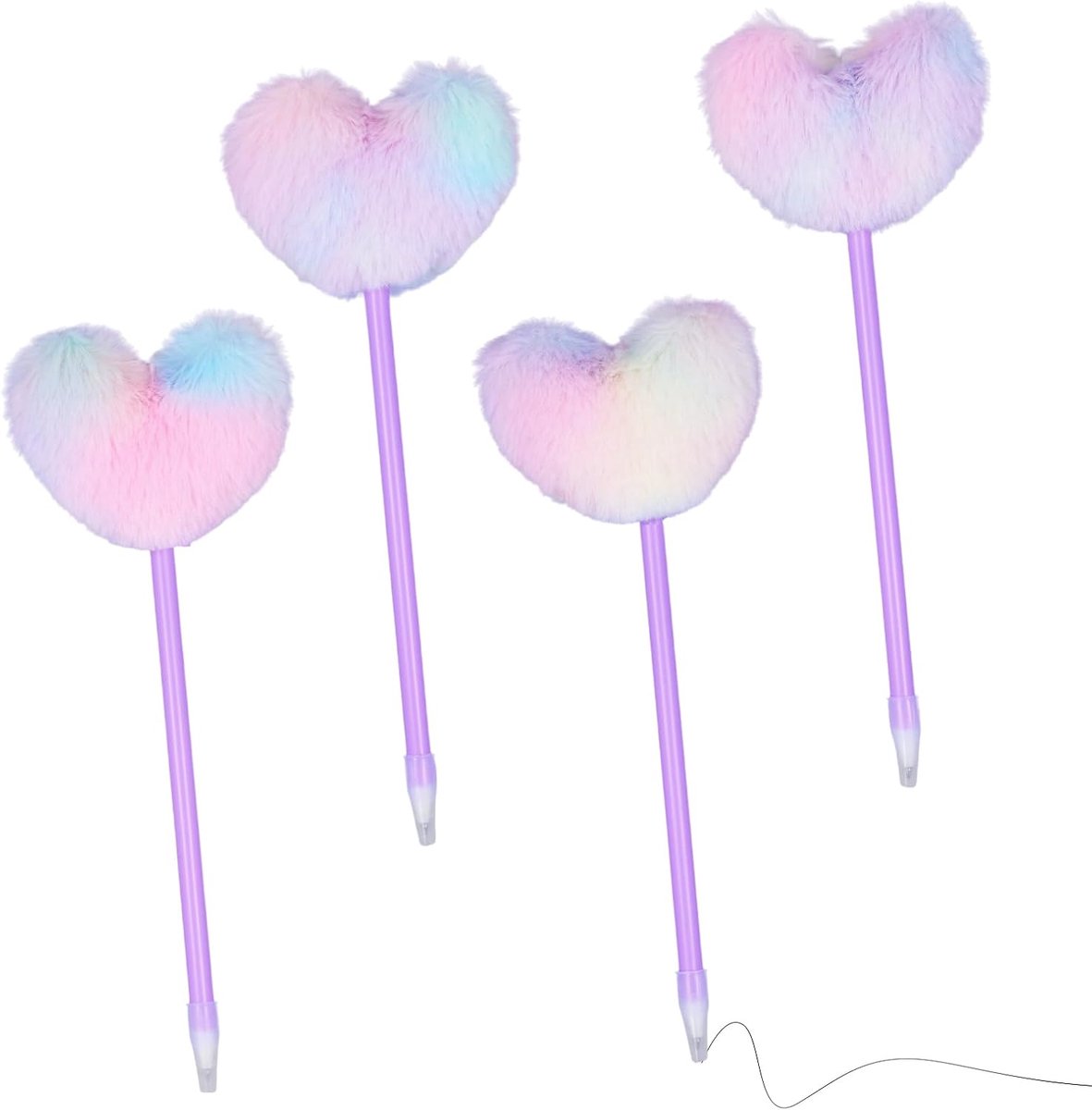 Balpennen, Tie-Dye Hartvormig Pluizige Pennen voor Meisjes, Zacht Pompom Pluchen Pen Gezwollen Balpennen voor Kinderen Studenten Kantoor Klasbenodigdheden Feestartikelen