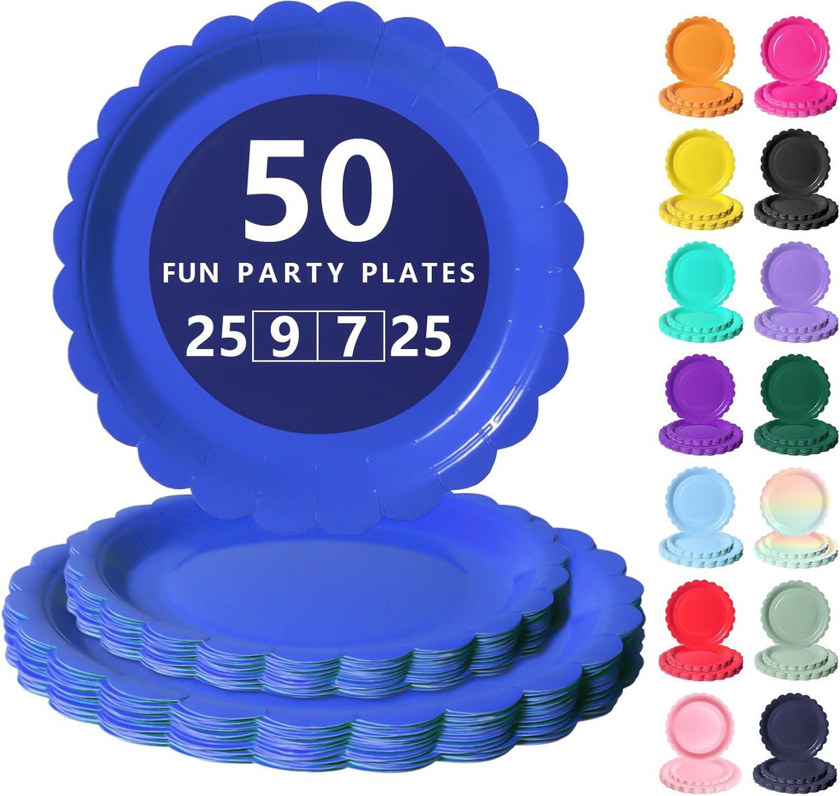 Koningsblauw Papieren Borden Set - 50 Delig Feestservies - 25 Dienborden 23cm + 25 Dessertborden 18cm - Voor Verjaardagen, Feesten & Gezelligheid