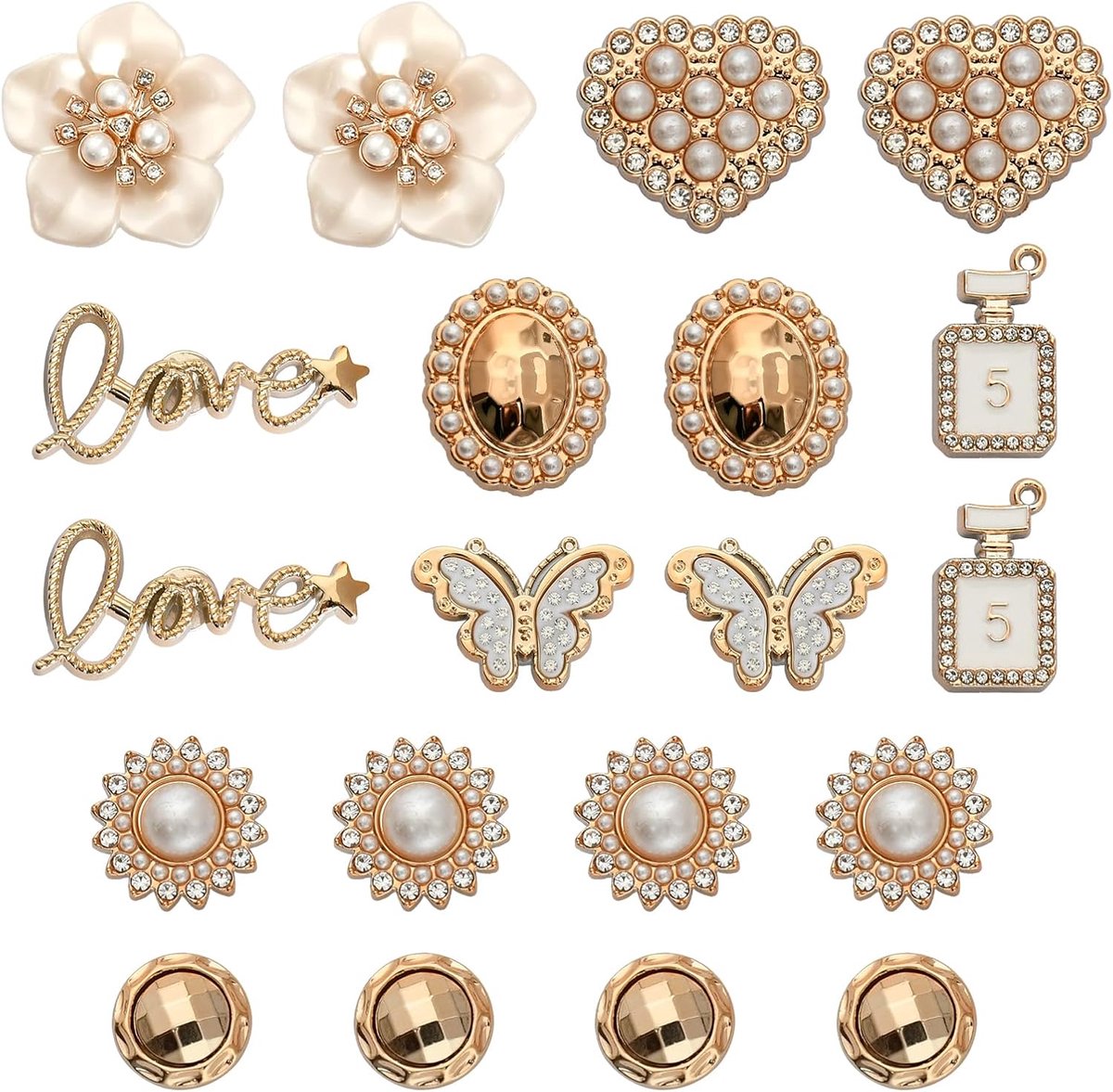 20 stuks afneembare schoenhangers, sieraden met kristal in hart bloem vlinder design, elegante versieringen voor het personaliseren van houten schoenen en sabots