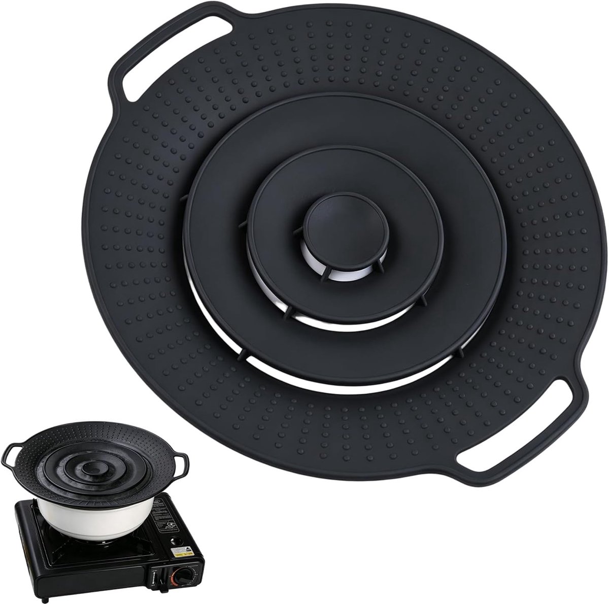 33,5 × 30 × 2 cm siliconen overkookbescherming: zwarte spatbescherming pannendeksel, hittebestendig vaatwasmachinebestendig, universeel 30 cm, voor fornuis, magnetron en kom