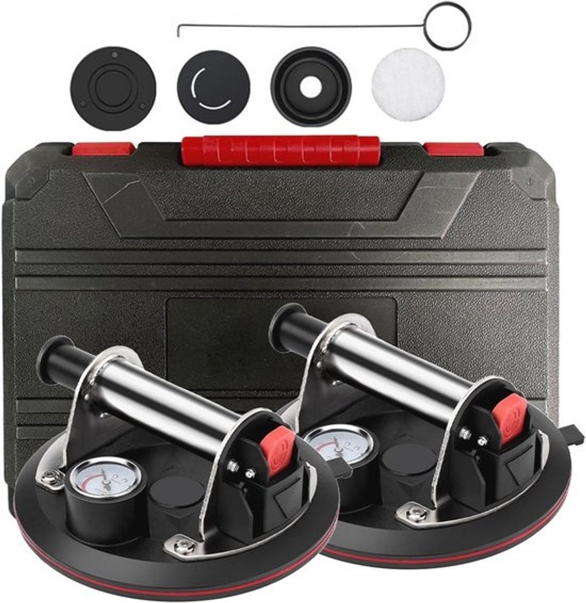 Set van 2 professionele zuignappen - voor glas en tegels - draagkracht tot 200 kg met manometer