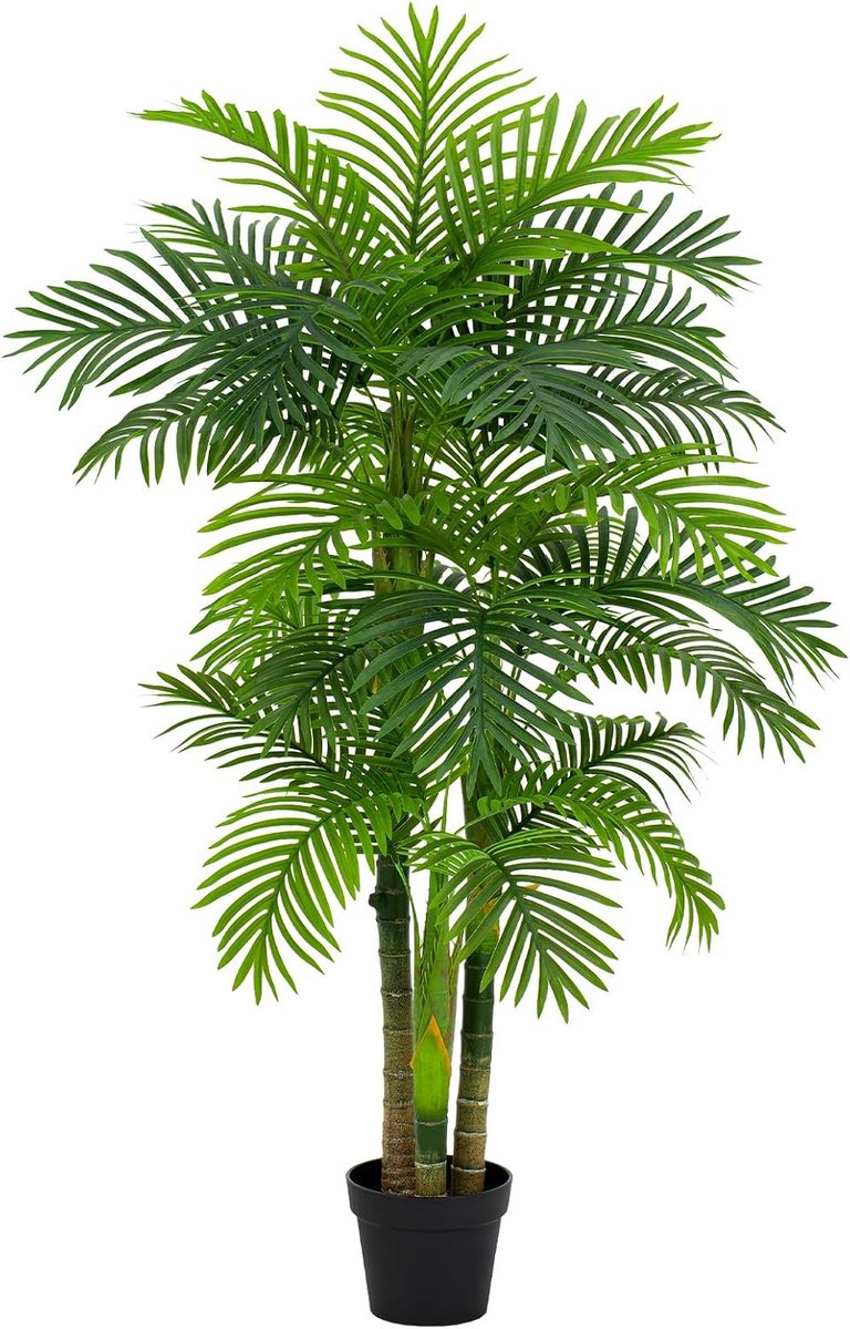 150 cm Golden Cane Palm Realistische Kunstpalmboom met twee stammen, Onderhoudsvrije Kunstplant voor Binnenshuis, Decoratieve Palm voor Woonkamer Slaapkamer Entree Kantoor