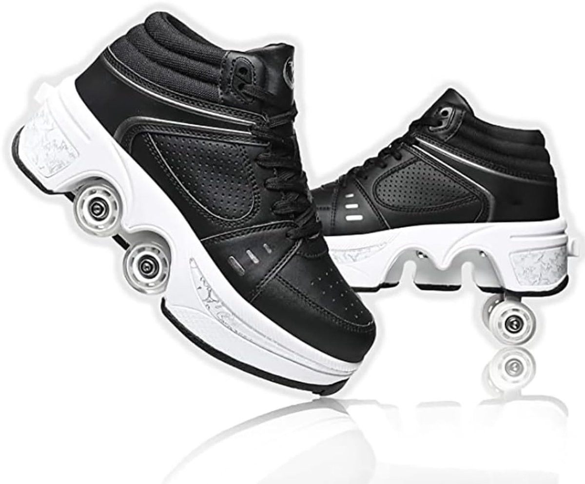 Rolschaatssneakers voor kinderen, sneakers met wieltjes, multifunctioneel, 2-in-1, skates en schoenen, sneakers met 4 wielen, modieus, voor jongens en meisjes