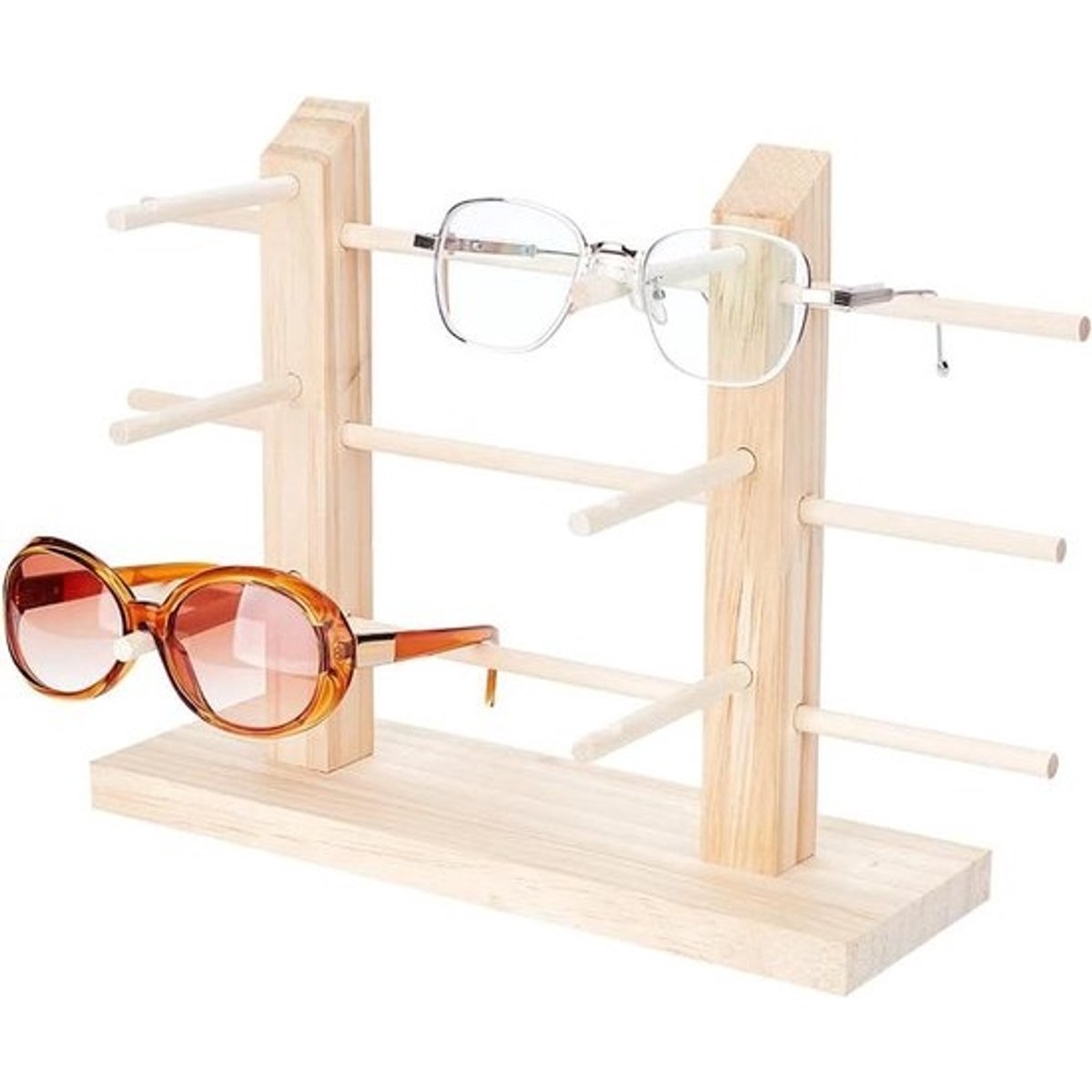 Houten zonnebril displaystandaard voor 6 brillen - opbergrek voor thuis en winkel met 2 rijen - stijlvolle brillenhouder voor retailpresentatie