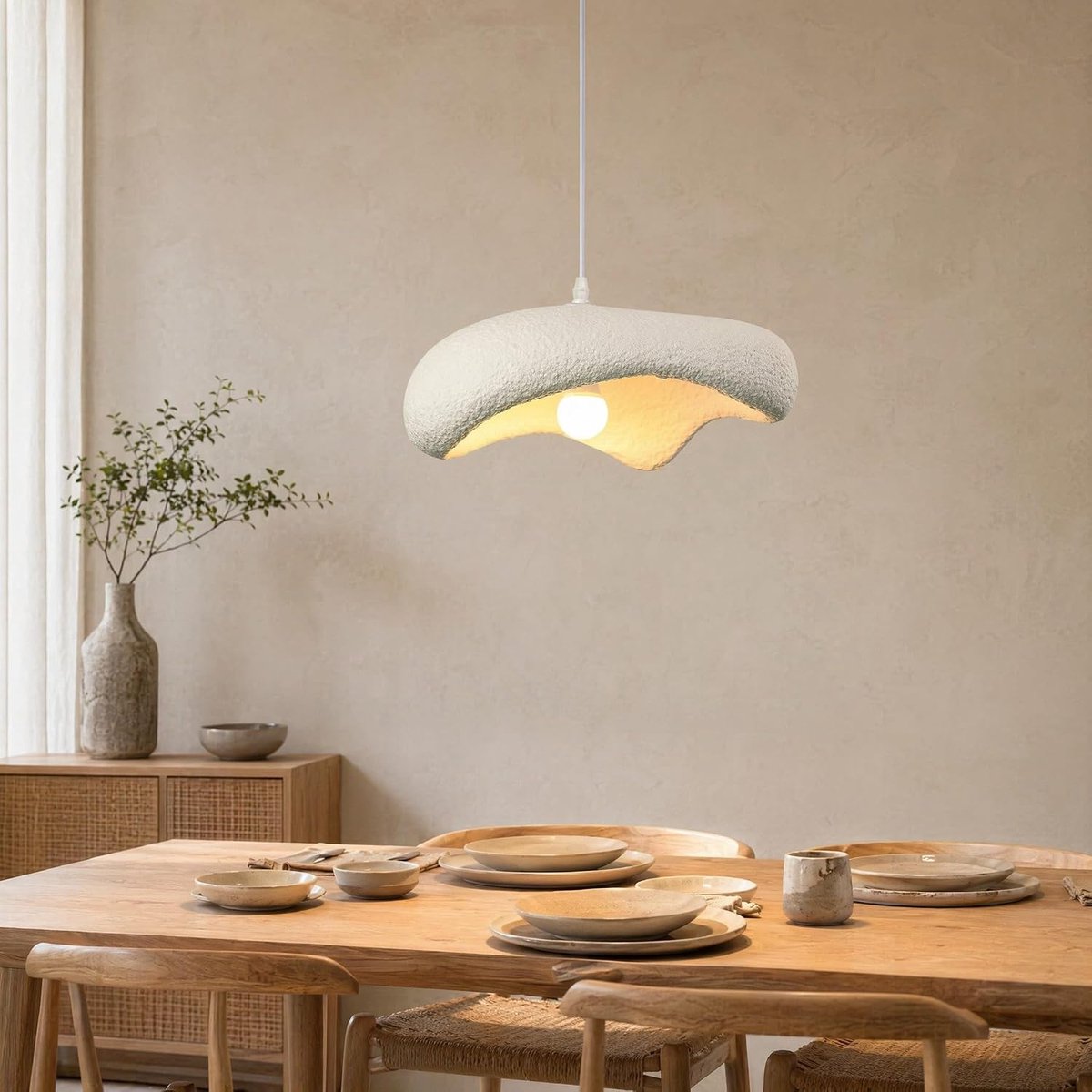 Eetkamerkroonluchter in Japanse stijl Wabi-Sabi, moderne hanglamp E27, vogelnestlamp voor keukeneiland, hal, restaurant, 40 cm