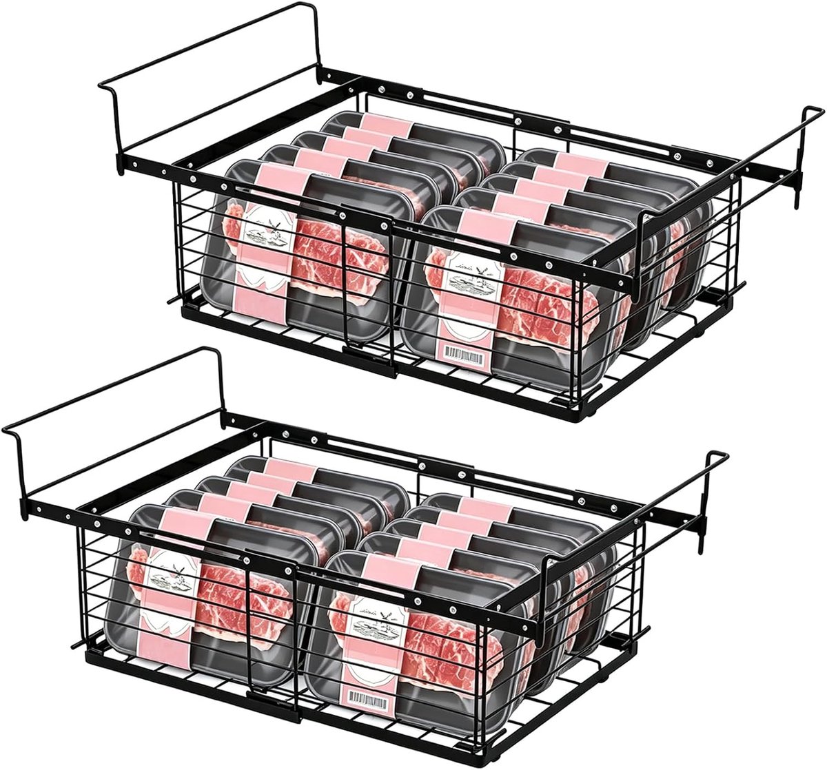 2 stuks vriesmanden, kofferbak, hangende opbergmand voor vriezer, kofferbak, lengte uittrekbaar van 26,9 tot 45 cm, vriesorganizer met handgrepen voor 270 tot 560 l, vriezer