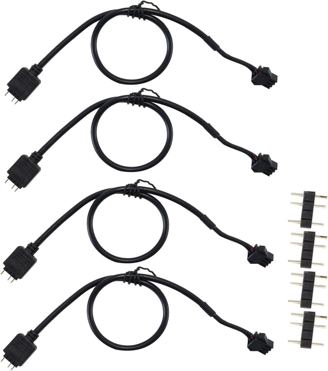 4 stuks SM ARGB naar 3-pins mannelijke adapterkabel - 5V adresseerbare RGB-verlenging voor ventilatoren/strips met een lengte van 30 cm en een antislipvergrendeling