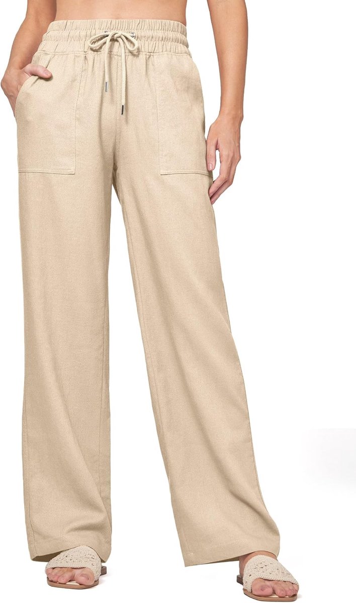 Zomer, linnen, casual, katoen, linnen, stoffen broek, vrijetijdsbroek, lichte zomerbroek, strandbroek, comfortabele palazzo-broek en zakken