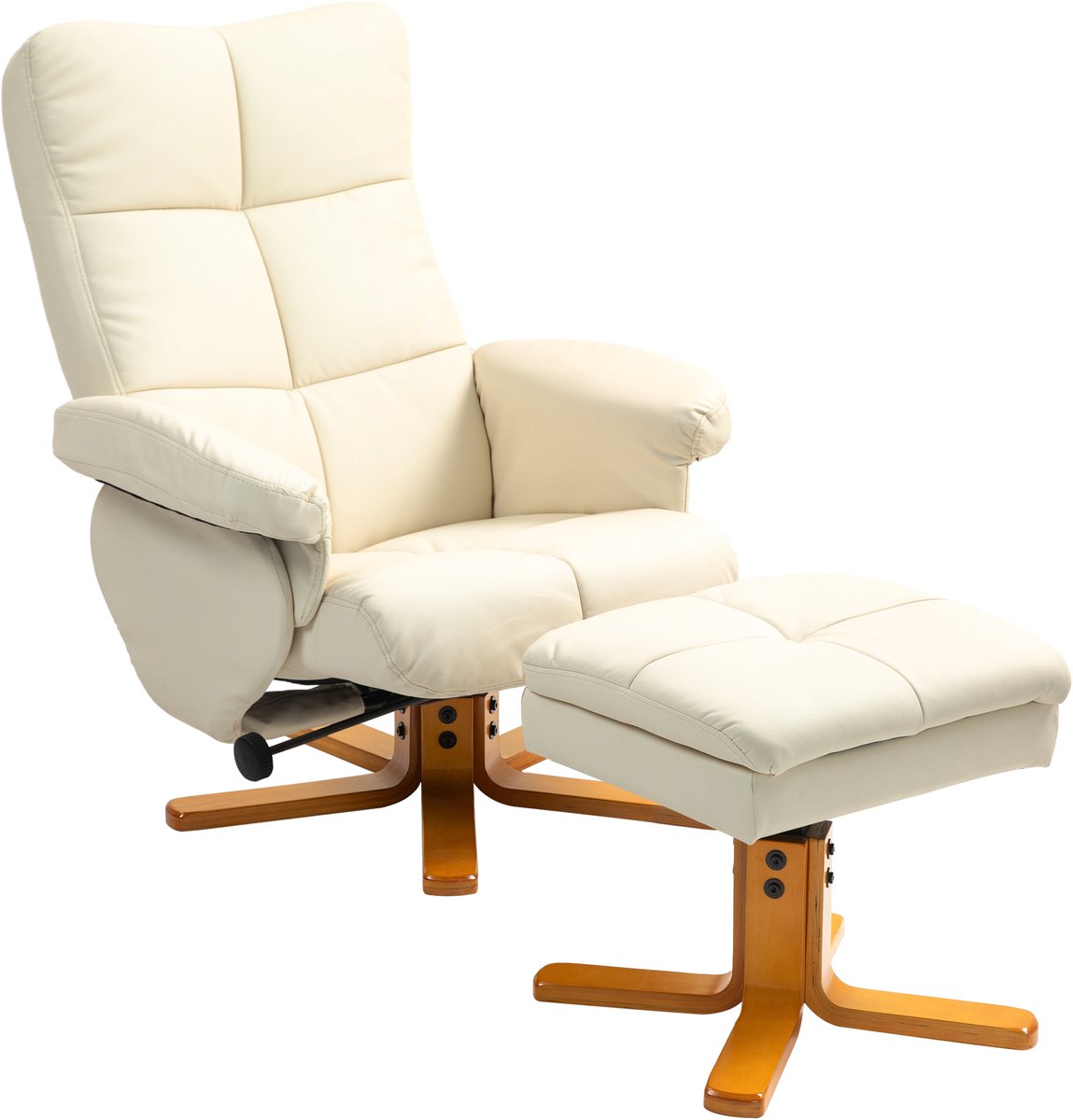 Homona Relaxfauteuil met hocker - 360° draaibaar - 145° verstelbare rugleuning - Met opbergruimte - 80 x 86 x 99 cm - Crèmewit