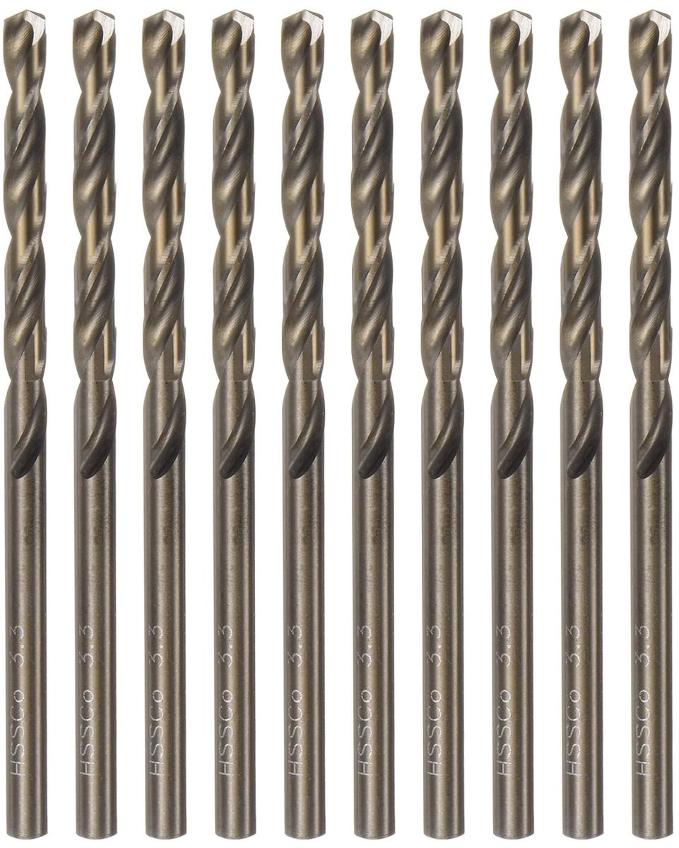 SnelShoppen - 10-delige HSS M35 Twist Boor Set 3.3mm - Kobalt Jobber Boor voor RVS, Koper, Hout, Kunststof en Hardere Materialen - Hoogwaardige Boorbi