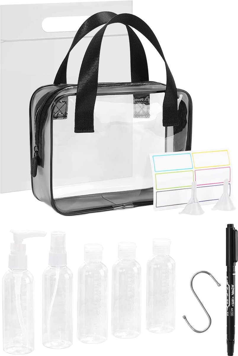 Clear Travel Toiletries Bag with 100ml Travel Bottles Waterproof Travel Washing Bags Toiletry Set Bottles Approved by - ShopVlot