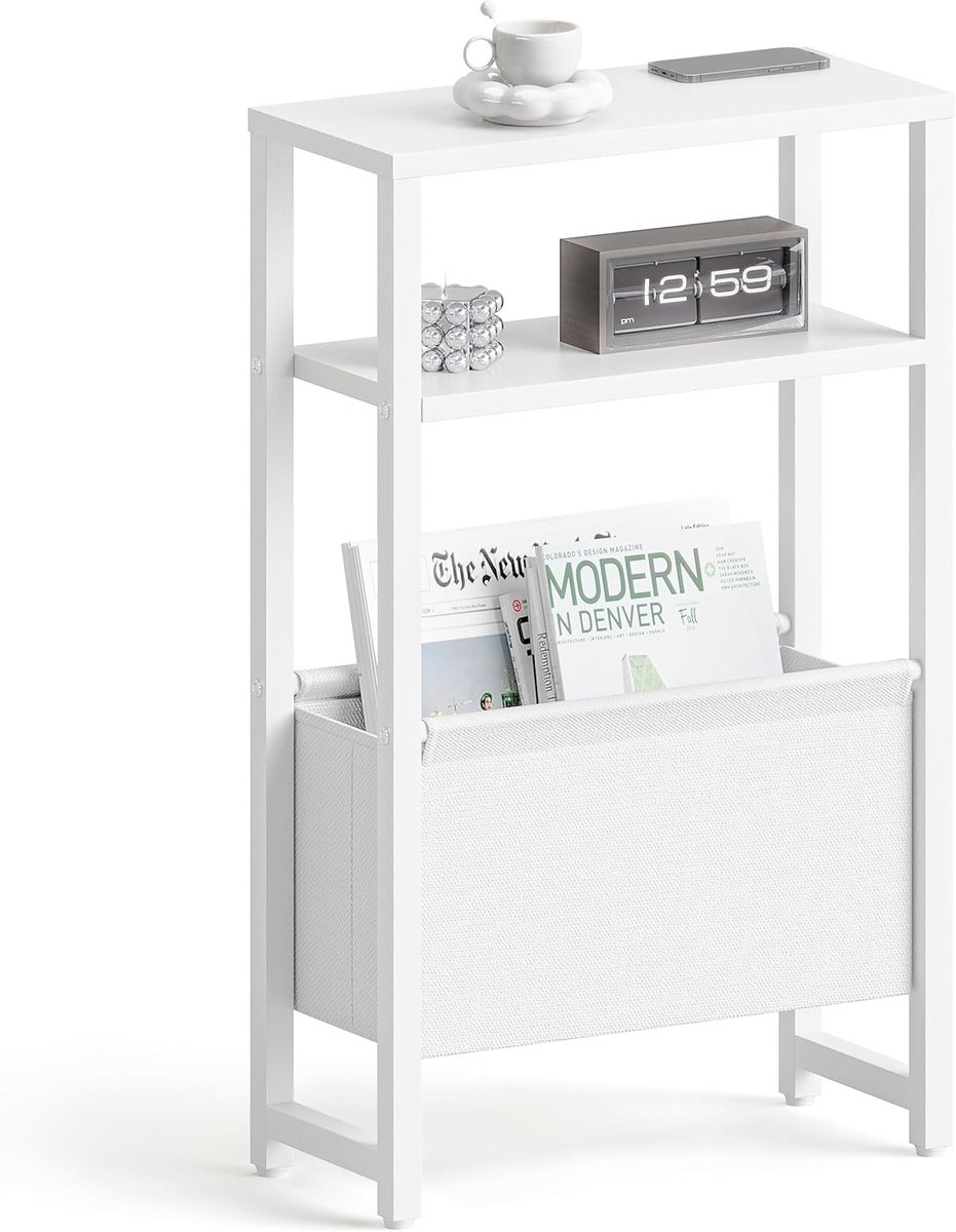 SnelShoppen - Console Tafel Smal 3 Planken Wit Dressoir met Opbergruimte Voor Woonkamer Slaapkamer Keuken - Narrow Bedside Table