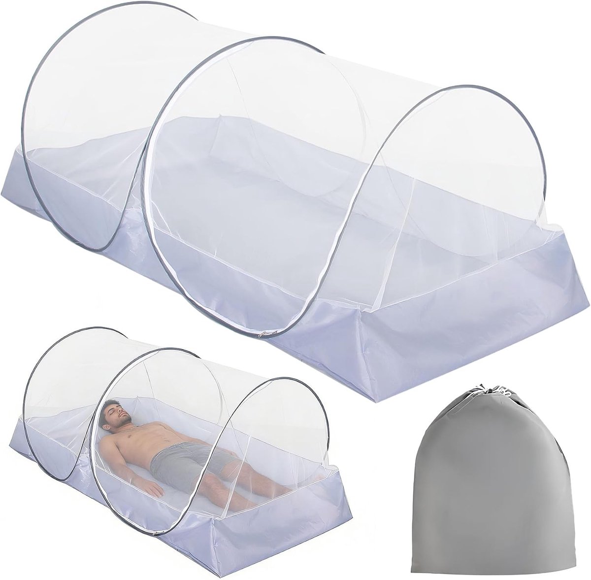 Pop-up 100 x 200 x 73 cm, klamboe bed, inklapbaar, muggennet geïmpregneerd voor binnen en buiten, gemakkelijk op te bergen en te dragen, insectenbescherming, tent voor balkon en