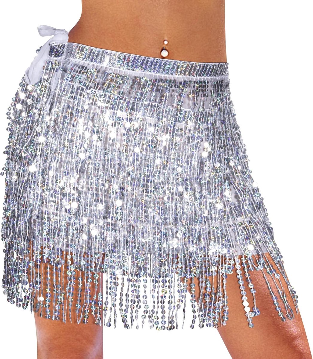 Rok voor vrouwen, schattige rok met kwastjes voor buikdansen, glitter-rok voor vrouwen en meisjes, festival dansprestaties