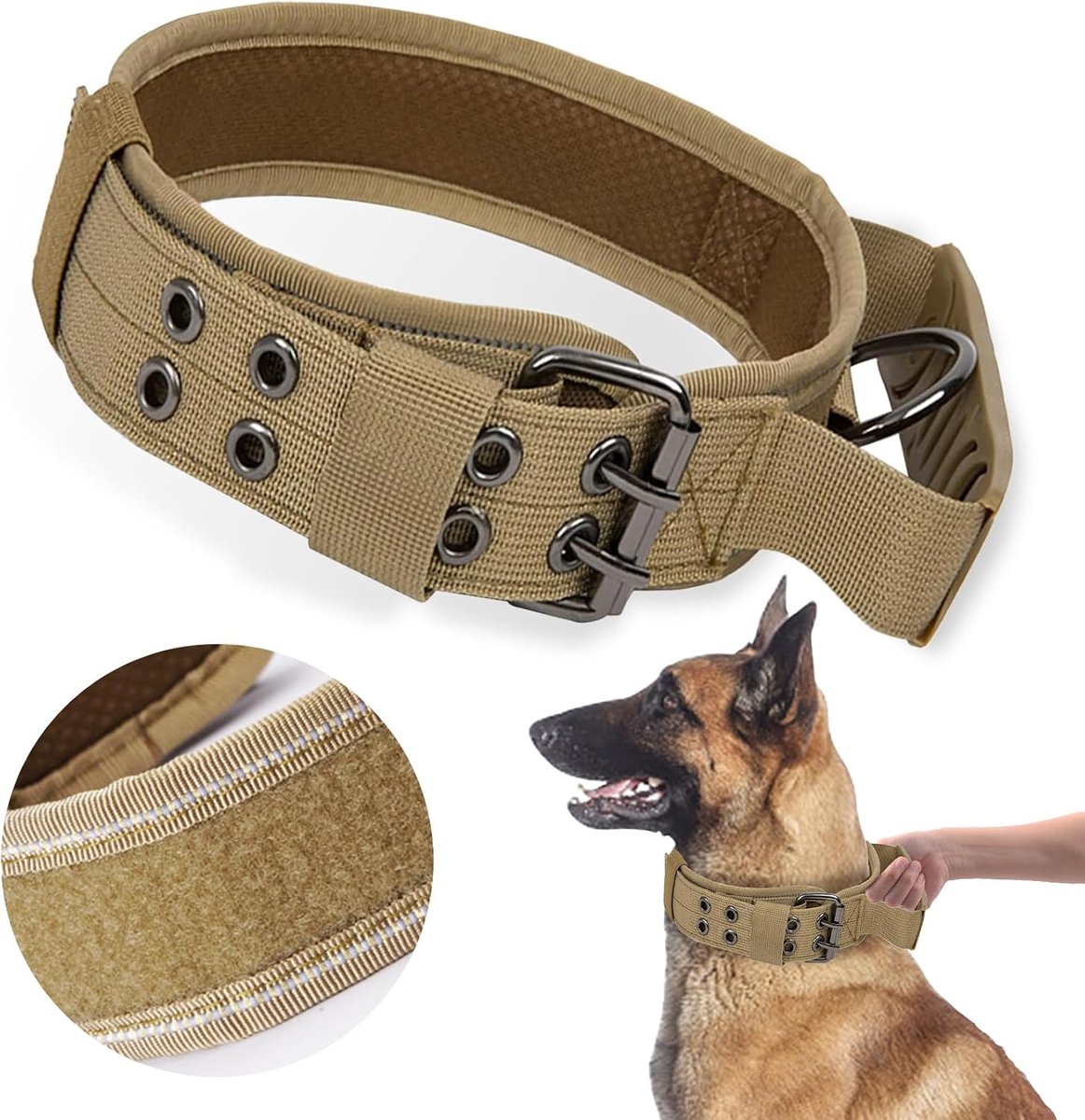 Hondenhalsband met controlegreep, brede hondenhalsband gevoerd, verstelbare nylon halsband hond, reflecterende militaire opvoedingshalsband voor middelgrote en grote honden