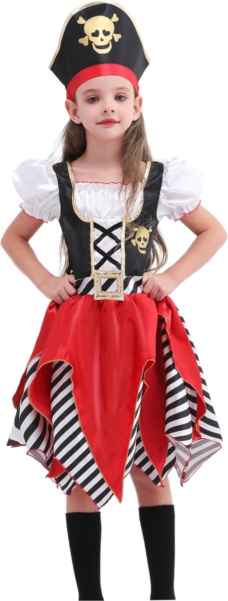 Piraten kostuum, Deluxe piraat cosplay dress up set voor jongens, luxe piraat prinses jurk voor meisjes, piraat kostuum met accessoires voor kinderen 3-10 jaar oud