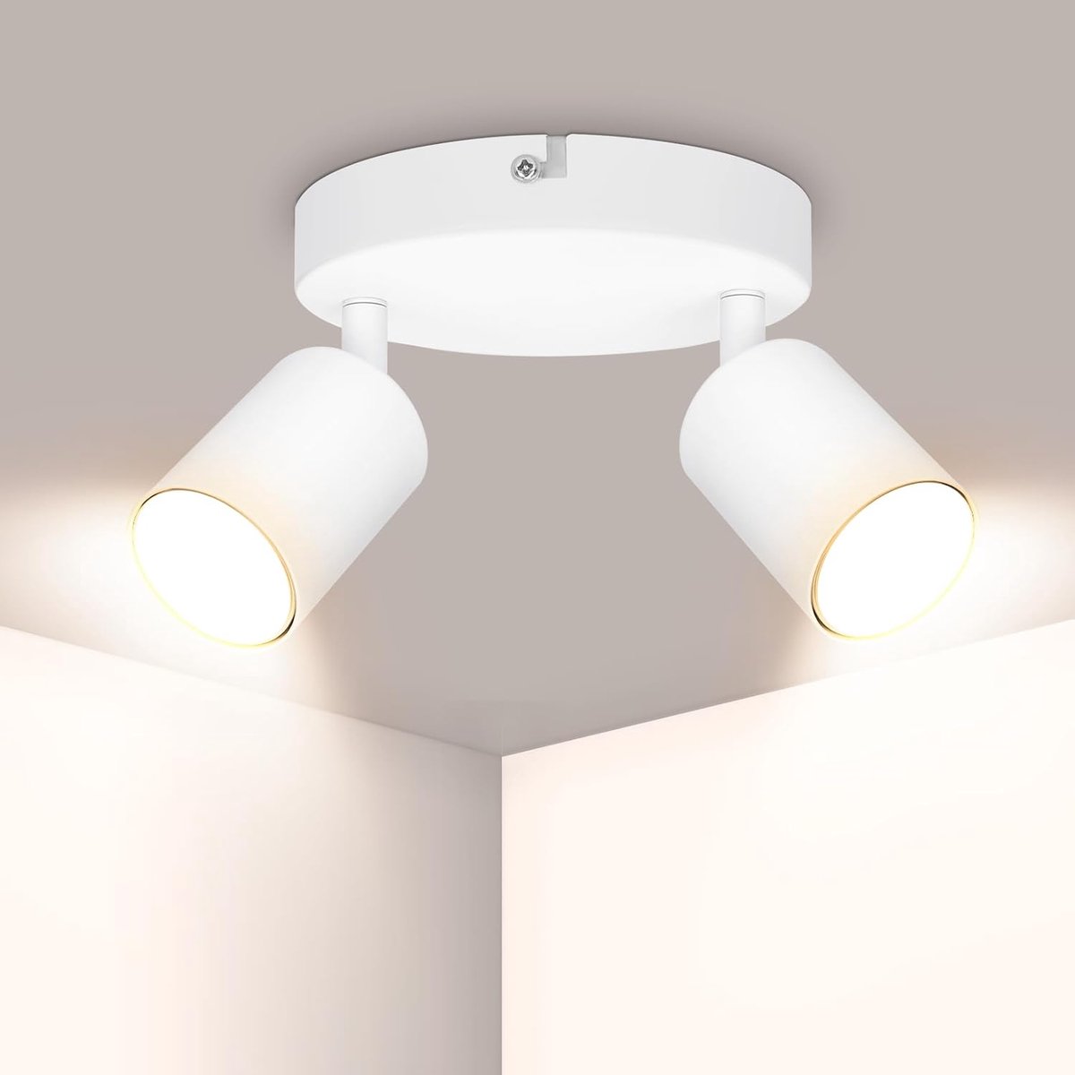 Plafondspot, wit, led-plafondlamp, 2 draaibare spots, plafondlamp, GU10, ronde plafondverlichting, moderne led-plafondlamp, voor keuken, slaapkamer, woonkamer, levering zonder lampen