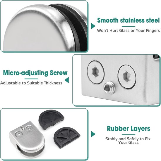 Roestvrij staal 8 stuks glasklem glasklemmen glasklemhouder glasplaathouder glashouder voor 8-10 mm dik glas, acrylglas en houten vloeren — afbeelding 3