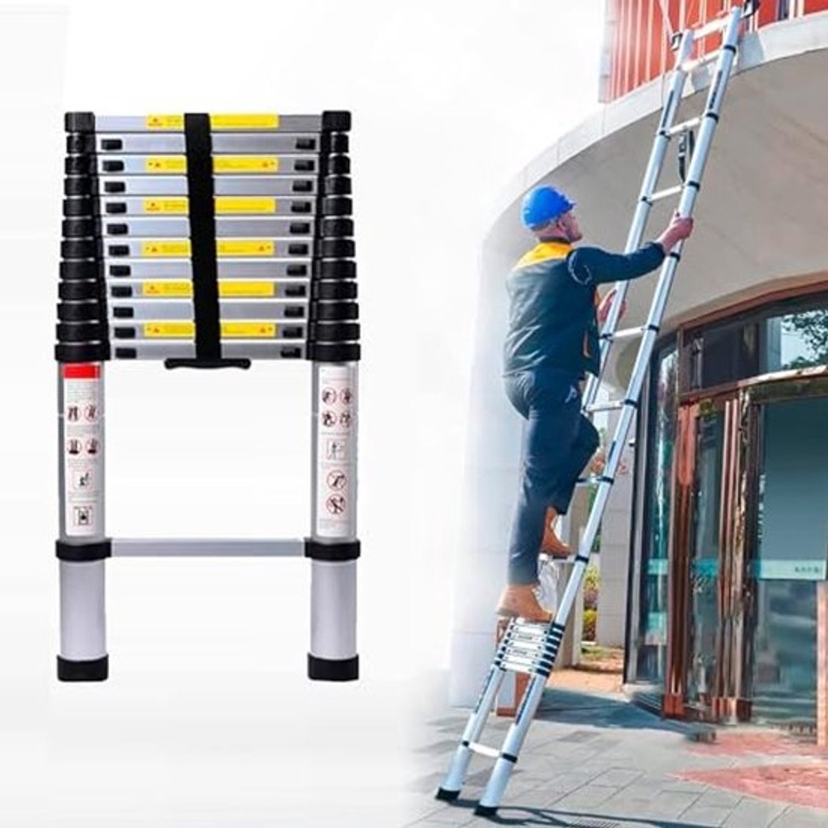 Uitschuifbare opvouwbare telescopische ladder - 3,8 m - Multifunctionele aluminium ladder - EN131-gecertificeerd