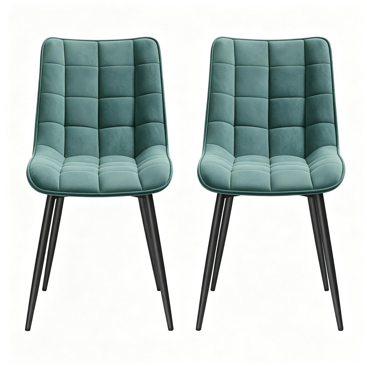SONNENH Velvet eetkamerstoelen - Set van 2 - Gestikte rug - Metalen poten - Blauwgroen Blauwgroen | Zwart