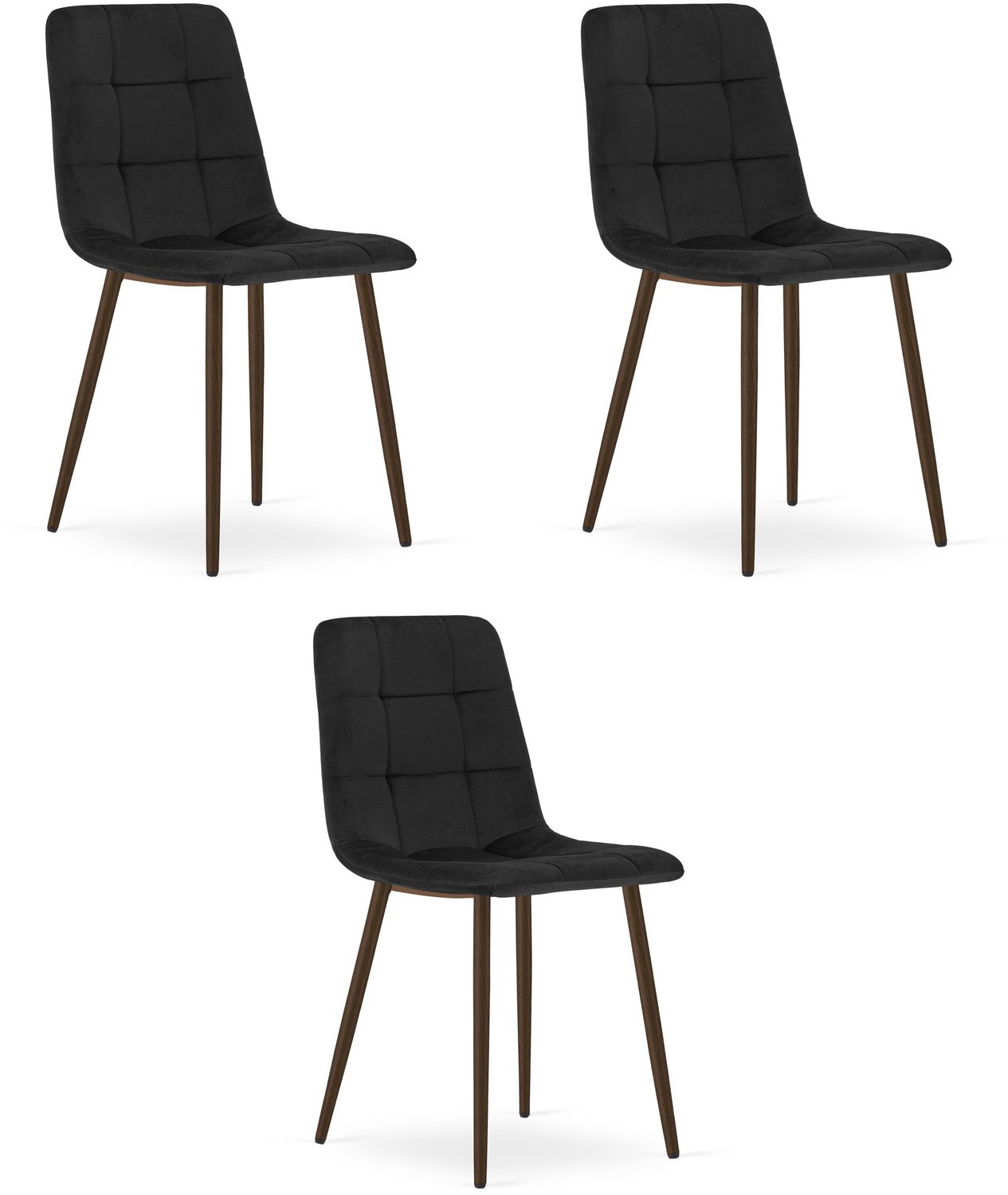 LEOBERT KARA Eetkamerstoelen – Set van 3 – Zwart Velvet – Walnootkleurige Houten Poten – Comfortabele Ergonomische Zitting – Modern Design – Velvet Stoel voor Woonkamer, Keuken en Eetkamer – Max. 110 kg per Stoel