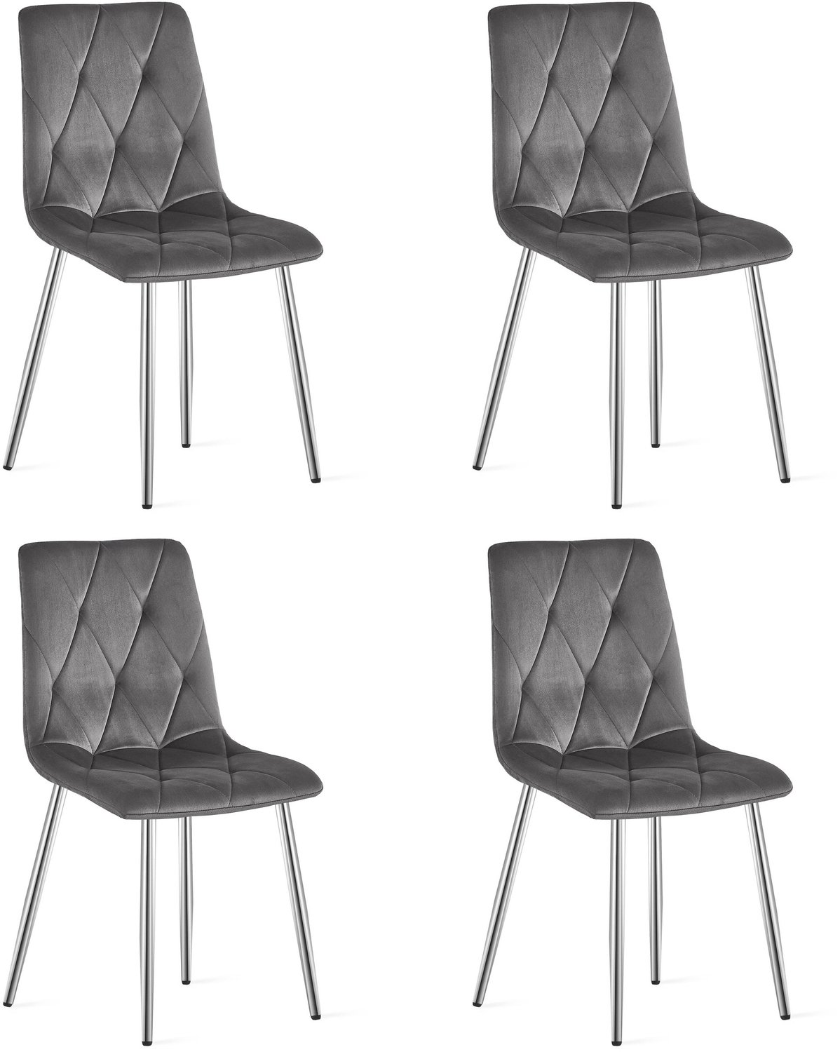 LEOBERT LIBRA Eetkamerstoelen – Set van 4 – Grijs Velvet – Metalen Poten – Comfortabele Gestoffeerde Zitting – Modern Design – Velvet Stoel voor Woonkamer, Keuken en Eetkamer – Max. 110 kg per Stoel