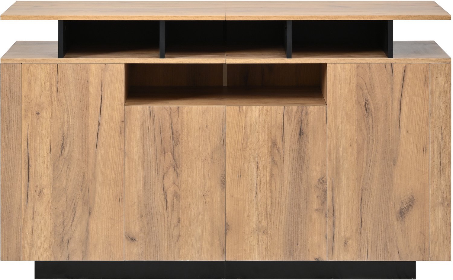 SONNENH Dressoir met 4 deuren, open bovenvakken en middennis - Houtlook - 140 x 40 x 85 cm