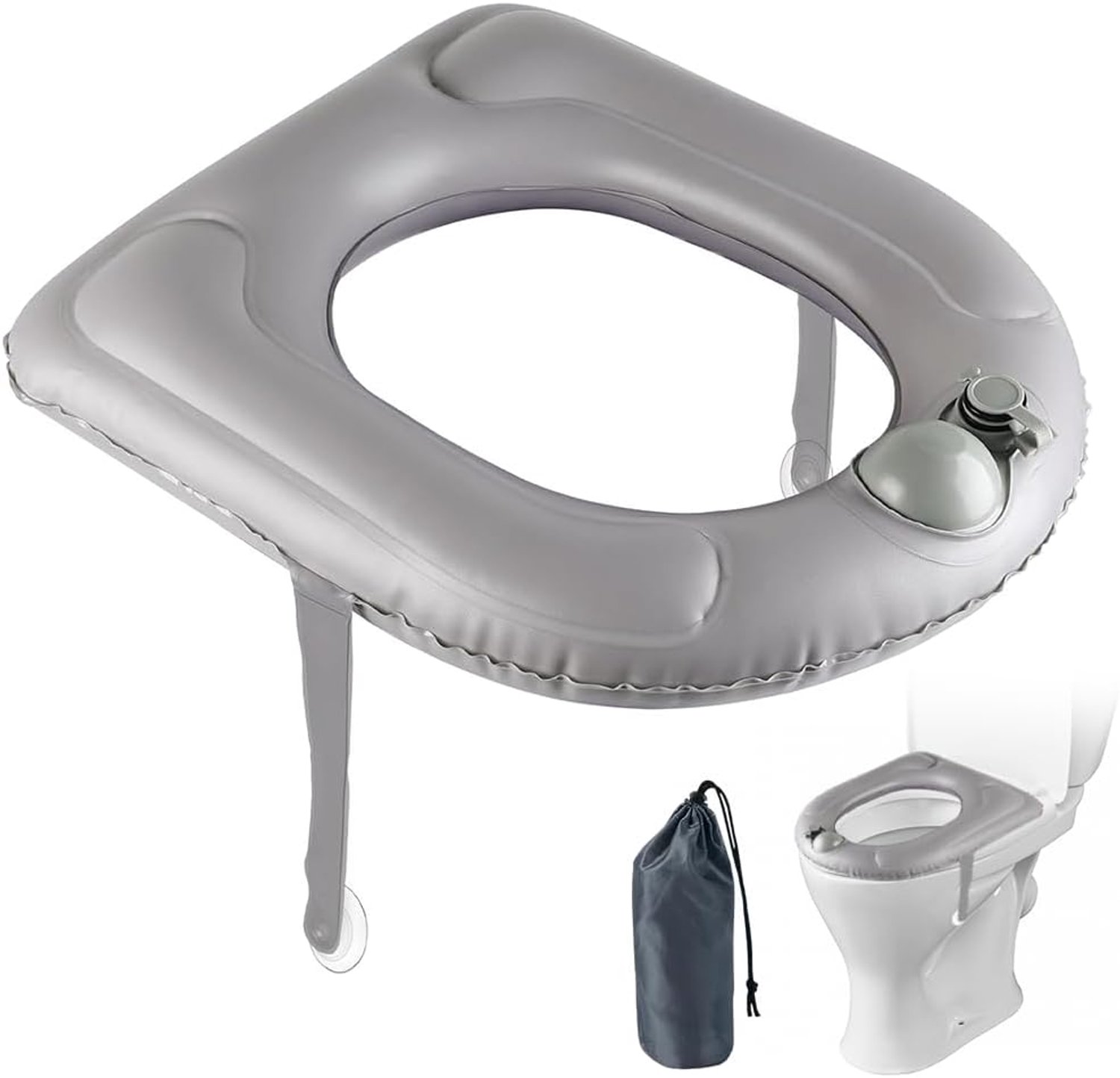 Opblaasbare Toiletkussen - Orthopedisch Grijs - Met Suction Cup - Vermindert Pijn in het Stuitje - m-winkel