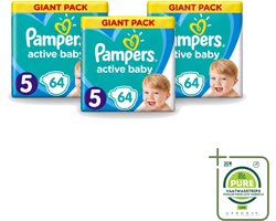 3 x Pampers - Active Baby - Luiers - Maat 5 (11-16 kg) - Zachte Pasvorm - 64 Luiers - Grootverpakking - Vaatwasstrips - Luiers Voor Baby - Droge Huid - Luchtdoorlatende Banen - Dermatologisch Getest - Absoluut Droog