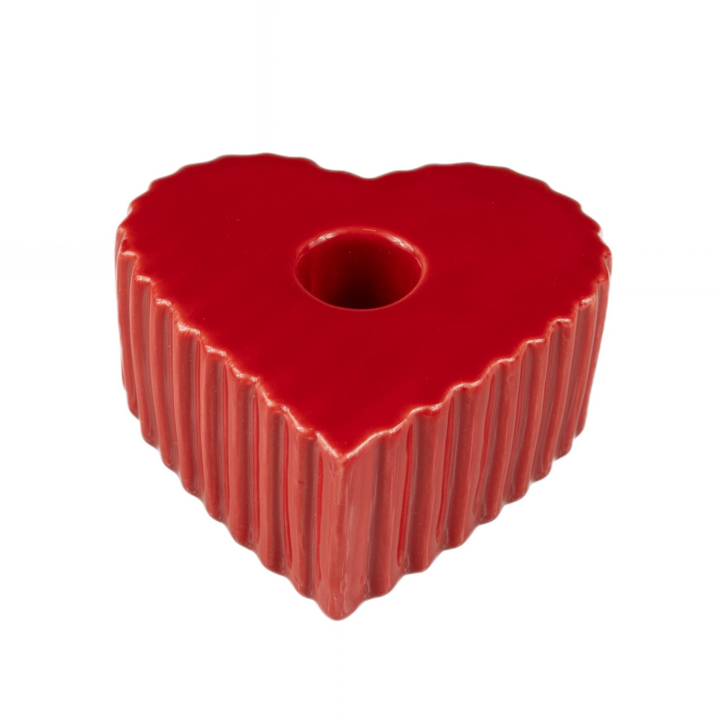 Boltze Home Keramische kaarshouder voor lange kaars in de vorm van een hart ANIMA, 4 x 9 cm - rood